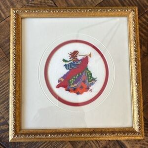 Mar Bek Christmas Angel Framed Cross Stitch 1986 Serendipity Balger Filament
